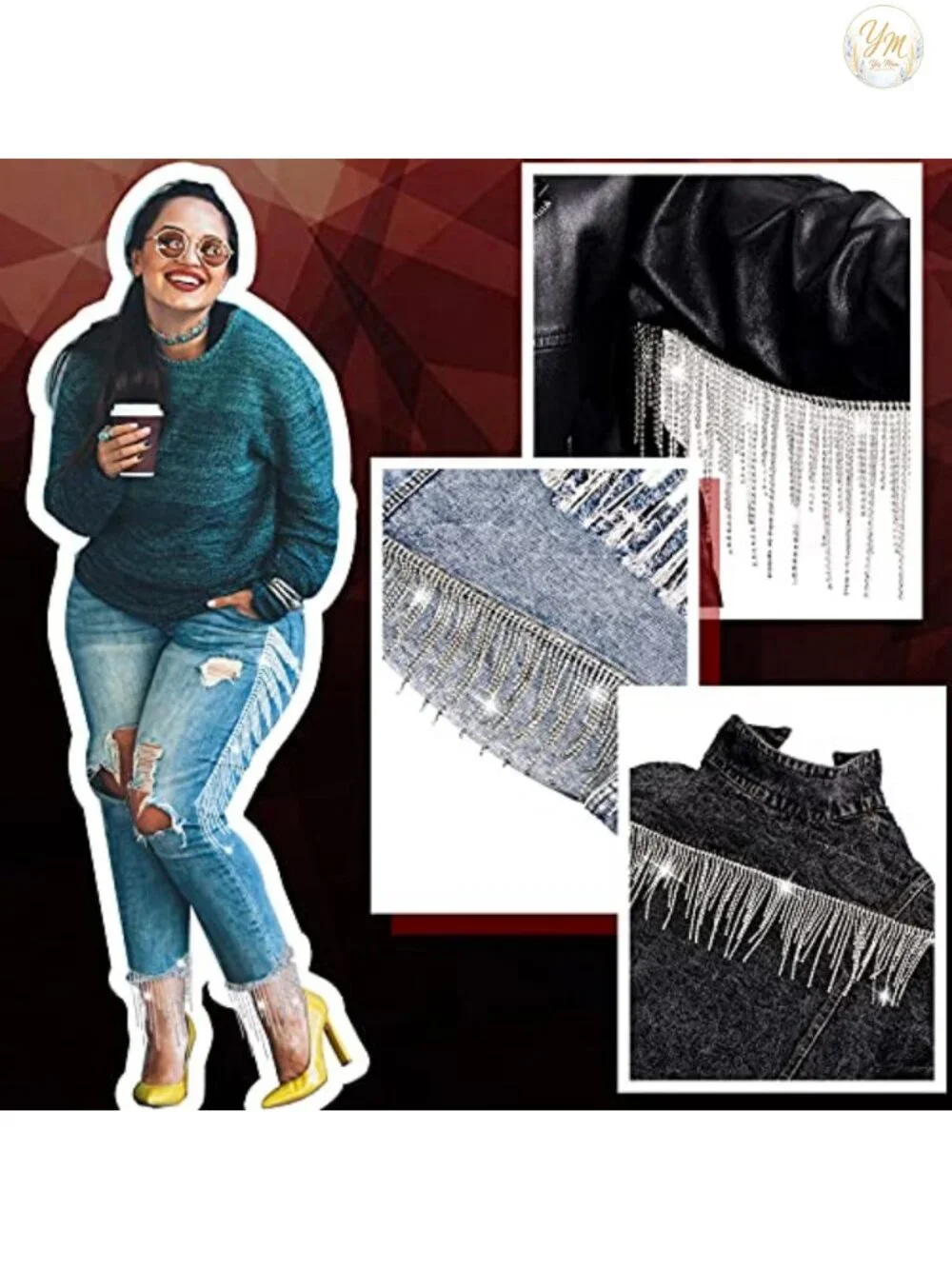 Rhinestone Fringe Trim Belt Tassel Chain for Jeans DIY Decoration 2 Yards